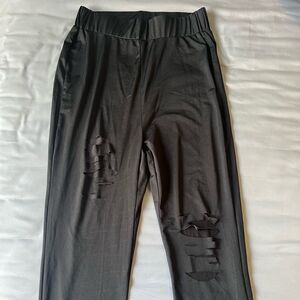 ROMWE Black Ripped Cotton Blend‎ Leggings